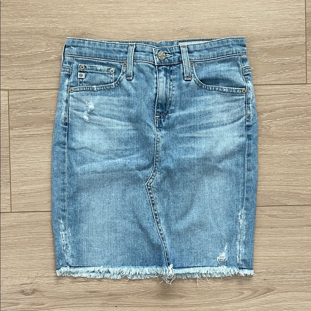 AG Adriano Goldschmied Light Blue Distressed Pencil Skirt